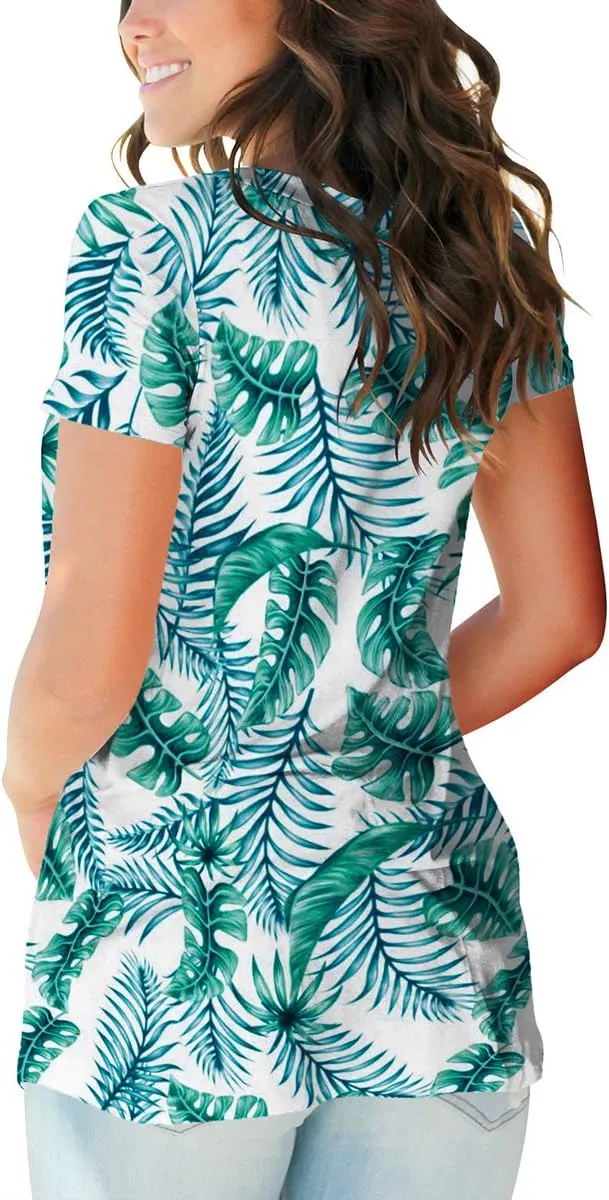 SAMPEEL Womens Summer Tops Floral Tees Short Sleeve Tunic V Neck T Shirts