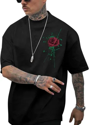 SOLY HUX Men's Rose Print Graphic Tees Oversized T Shirt Summer Tops Casual