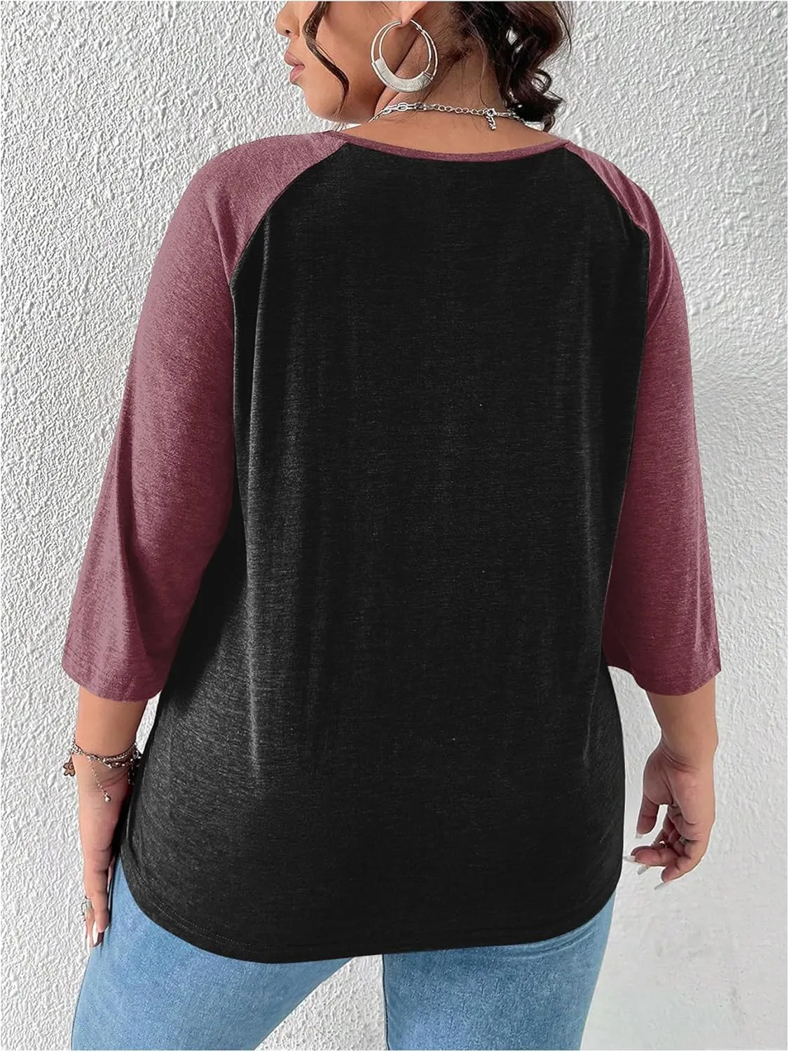 SOLY HUX Women's Plus Size Color Block Heart Print T Shirts 3/4 Sleeve Graphic Tees Tops