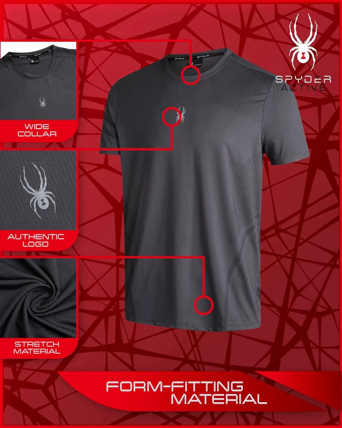 Spyder Men's Athletic T-Shirt - Short Sleeve Crew Neck Performance Workout Shirt for Men with Heatzone Placement Print (S-XL)