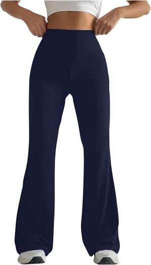Stretch High Waist Leggings for Women Regular Fitted Solid Flared Pants Active Workout Yoga Pants Seamless Trousers