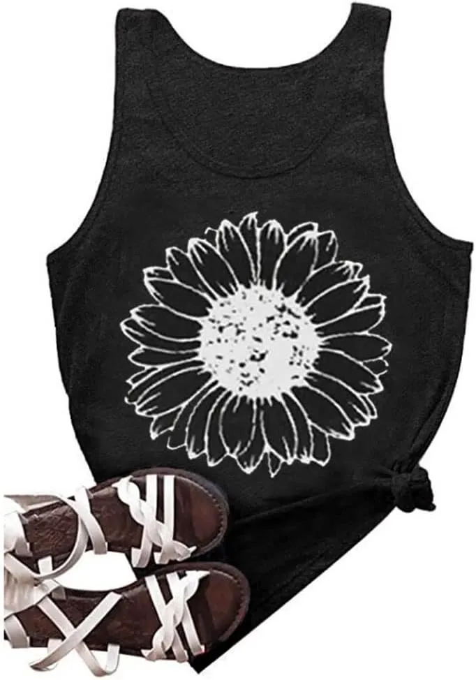 Sunflower Tank Women Funny Sunflower Graphic Sleeveless Shirts Summer Athletic Causal Beach Holiday Tee Hiking Top