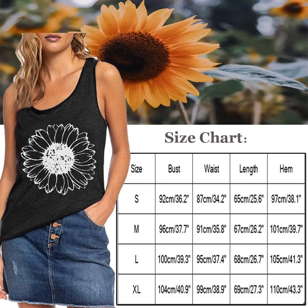 Sunflower Tank Women Funny Sunflower Graphic Sleeveless Shirts Summer Athletic Causal Beach Holiday Tee Hiking Top