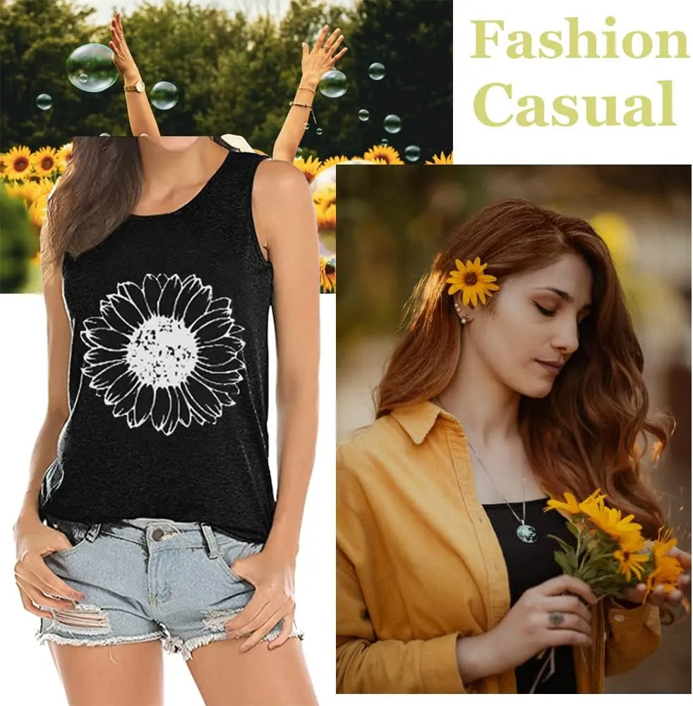 Sunflower Tank Women Funny Sunflower Graphic Sleeveless Shirts Summer Athletic Causal Beach Holiday Tee Hiking Top