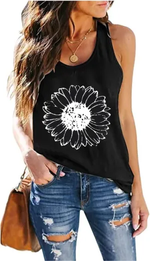 Sunflower Tank Women Funny Sunflower Graphic Sleeveless Shirts Summer Athletic Causal Beach Holiday Tee Hiking Top
