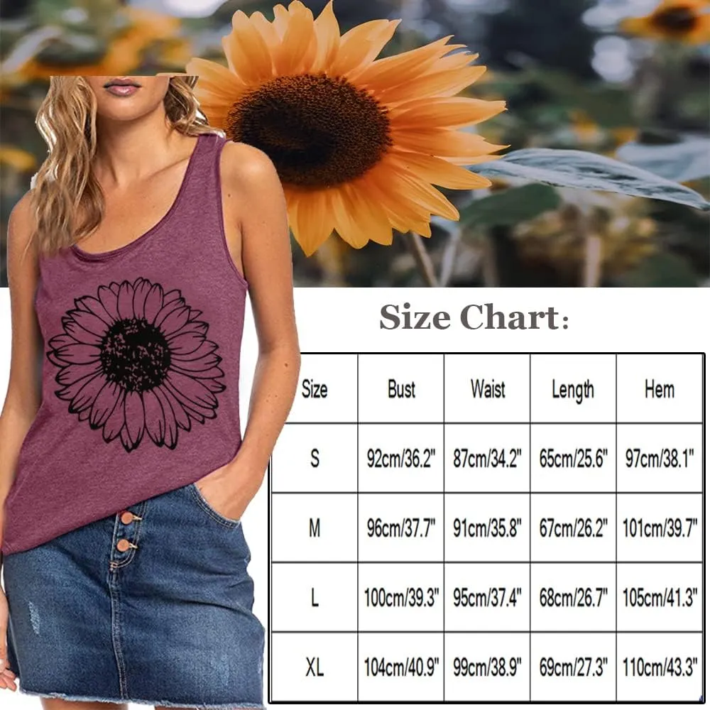 Sunflower Tank Women Funny Sunflower Graphic Sleeveless Shirts Summer Athletic Causal Beach Holiday Tee Hiking Top