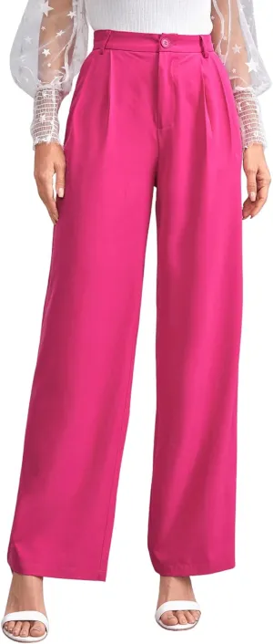SweatyRocks Women's Casual Wide Leg High Waisted Button Down Straight Long Trousers Pants