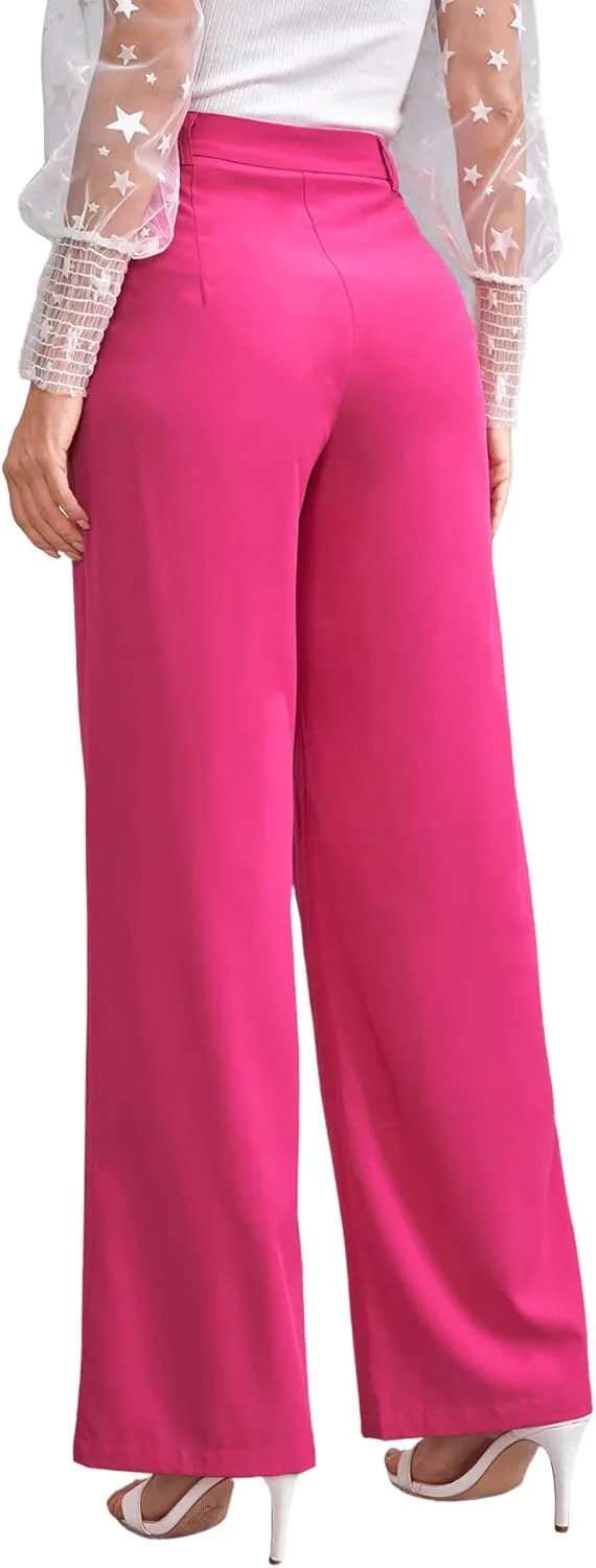 SweatyRocks Women's Casual Wide Leg High Waisted Button Down Straight Long Trousers Pants