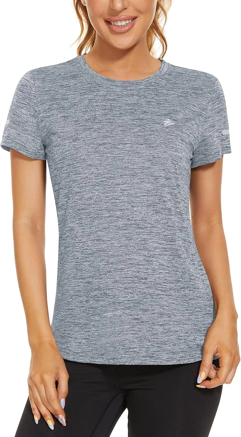 TACVASEN Women's Athletic T Shirts Short Sleeve Quick Dry Hiking Shirts Crew Neck Running Workout Tops Fitness