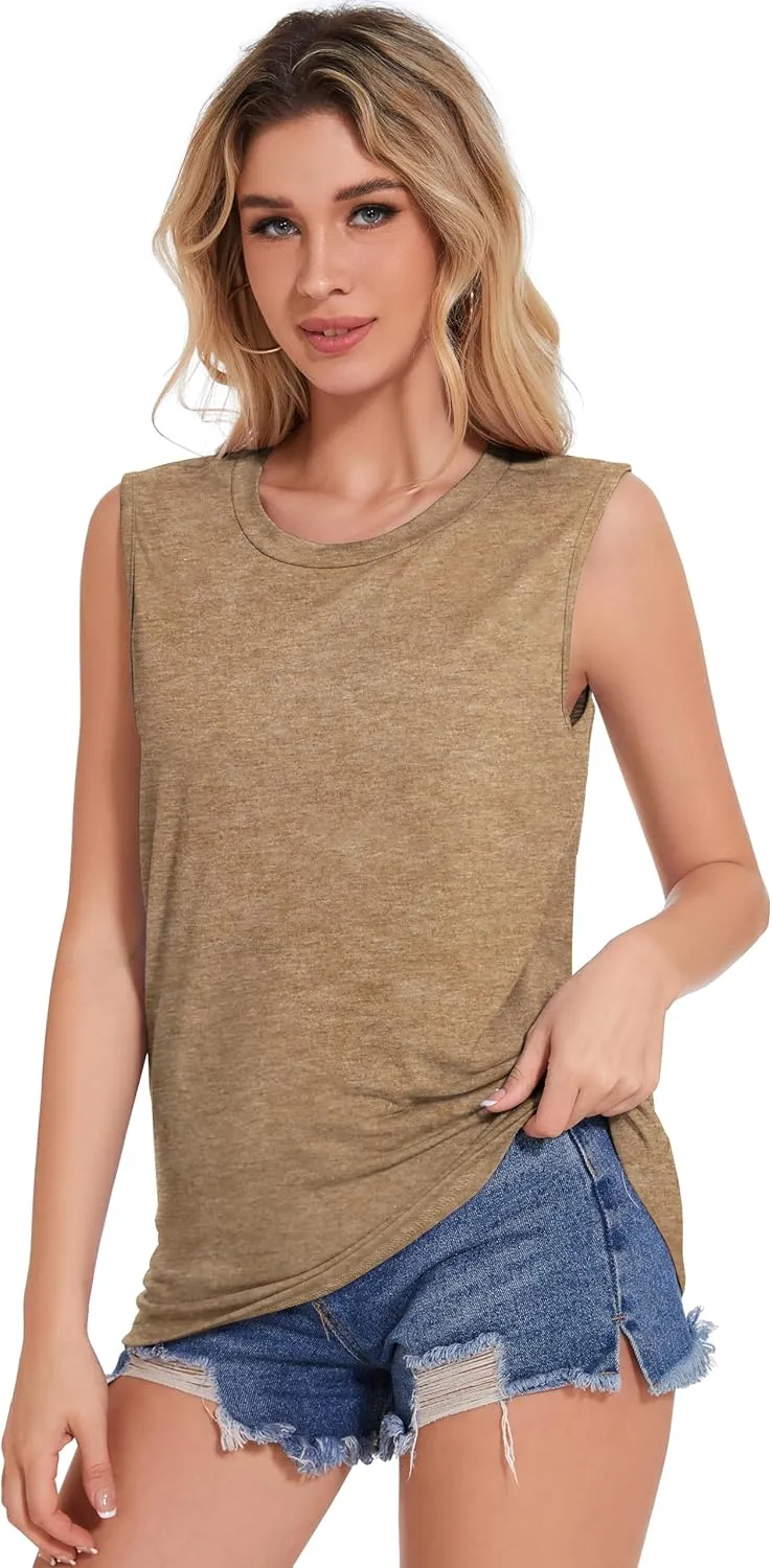 Tank Top for Women Sleeveless Summer Crewneck Casual Loose Tunic Tops Shirts