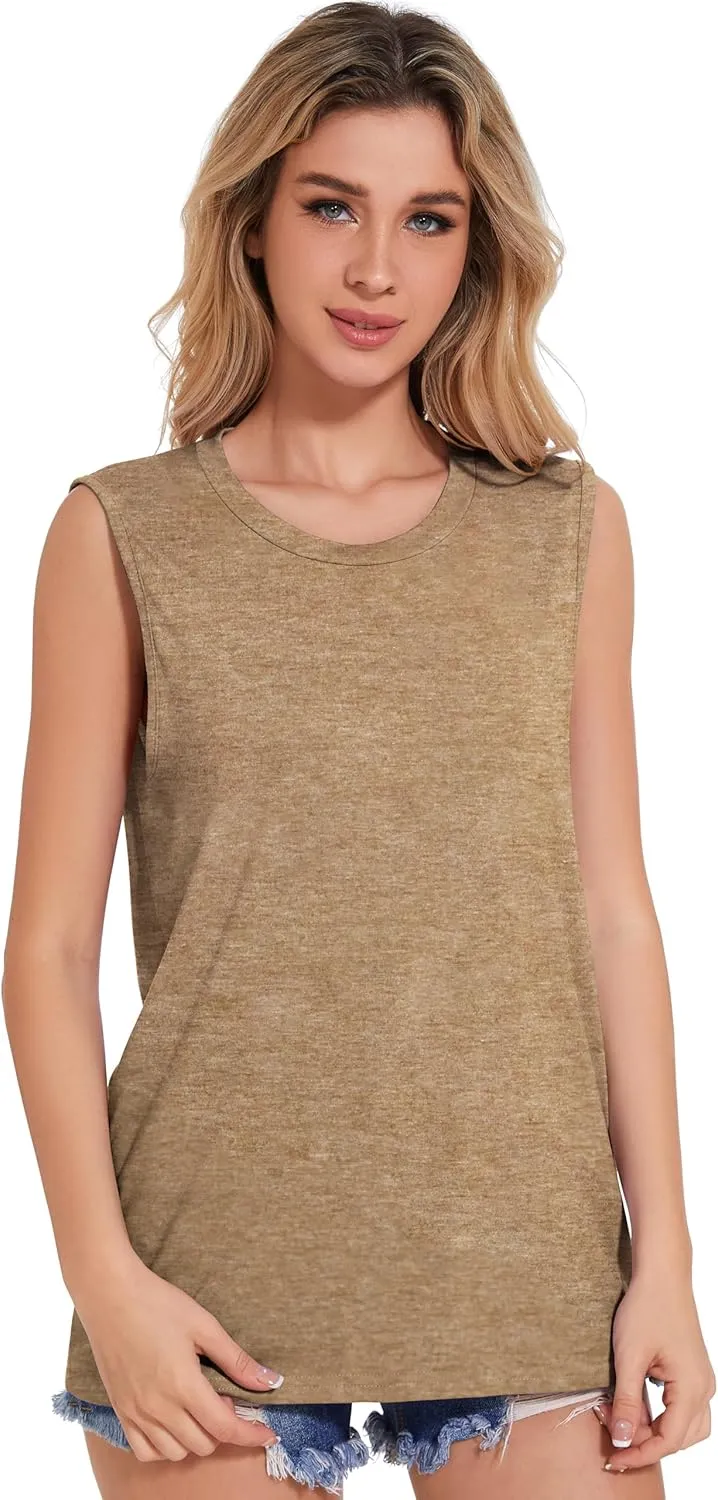 Tank Top for Women Sleeveless Summer Crewneck Casual Loose Tunic Tops Shirts