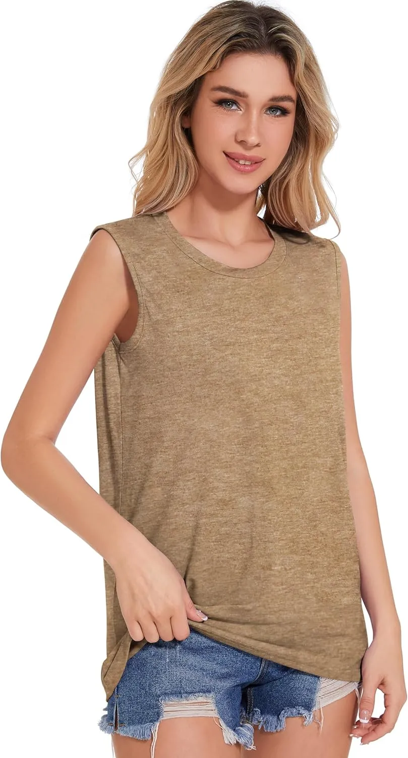 Tank Top for Women Sleeveless Summer Crewneck Casual Loose Tunic Tops Shirts