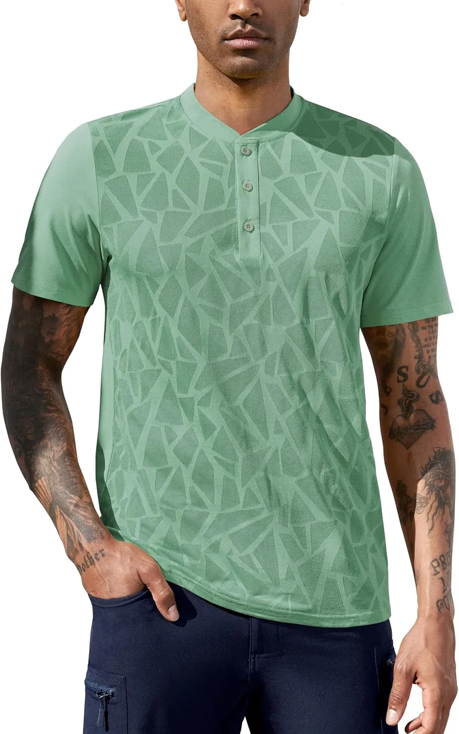 TAPULCO Collarless Golf Shirts for Men Quick Dry Color Block Breathable Soft Athletic Casual Daily T-Shirts
