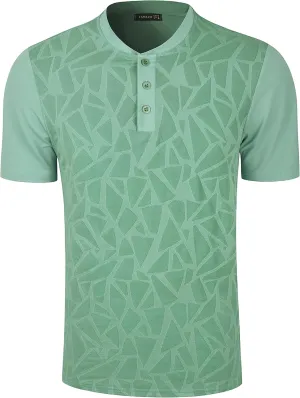 TAPULCO Collarless Golf Shirts for Men Quick Dry Color Block Breathable Soft Athletic Casual Daily T-Shirts