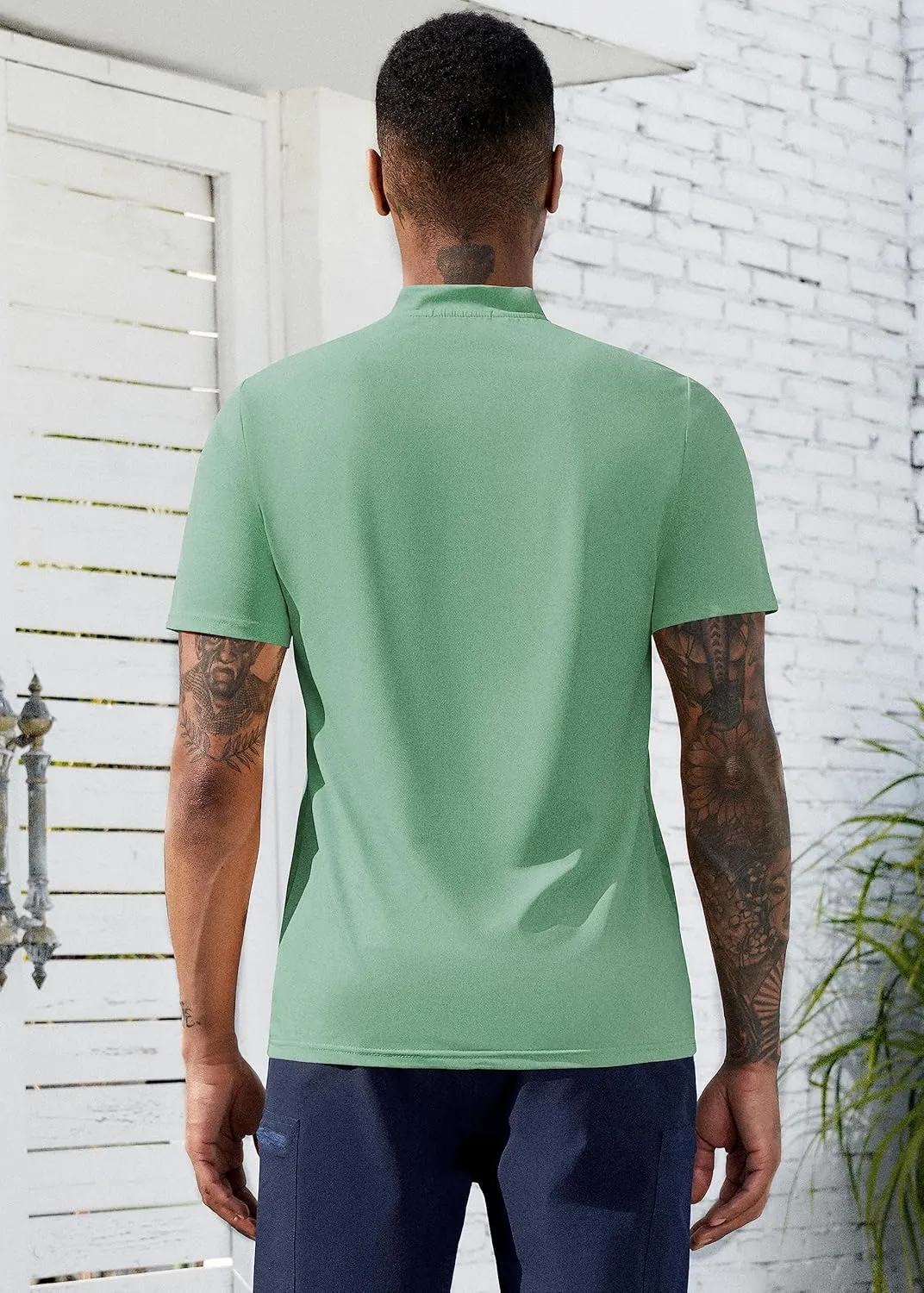 TAPULCO Collarless Golf Shirts for Men Quick Dry Color Block Breathable Soft Athletic Casual Daily T-Shirts