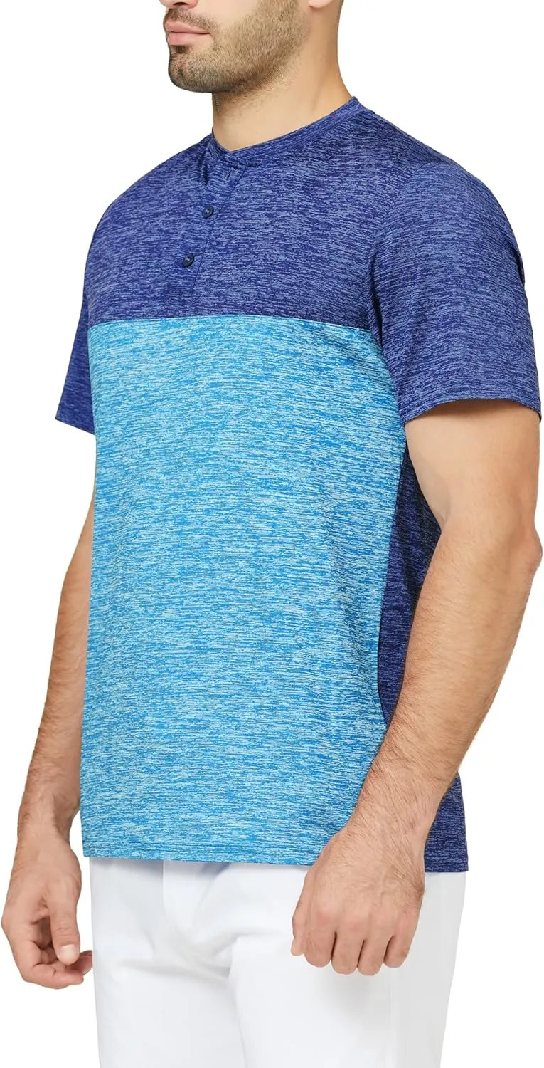 TAPULCO Collarless Golf Shirts for Men Quick Dry Color Block Breathable Soft Athletic Casual Daily T-Shirts