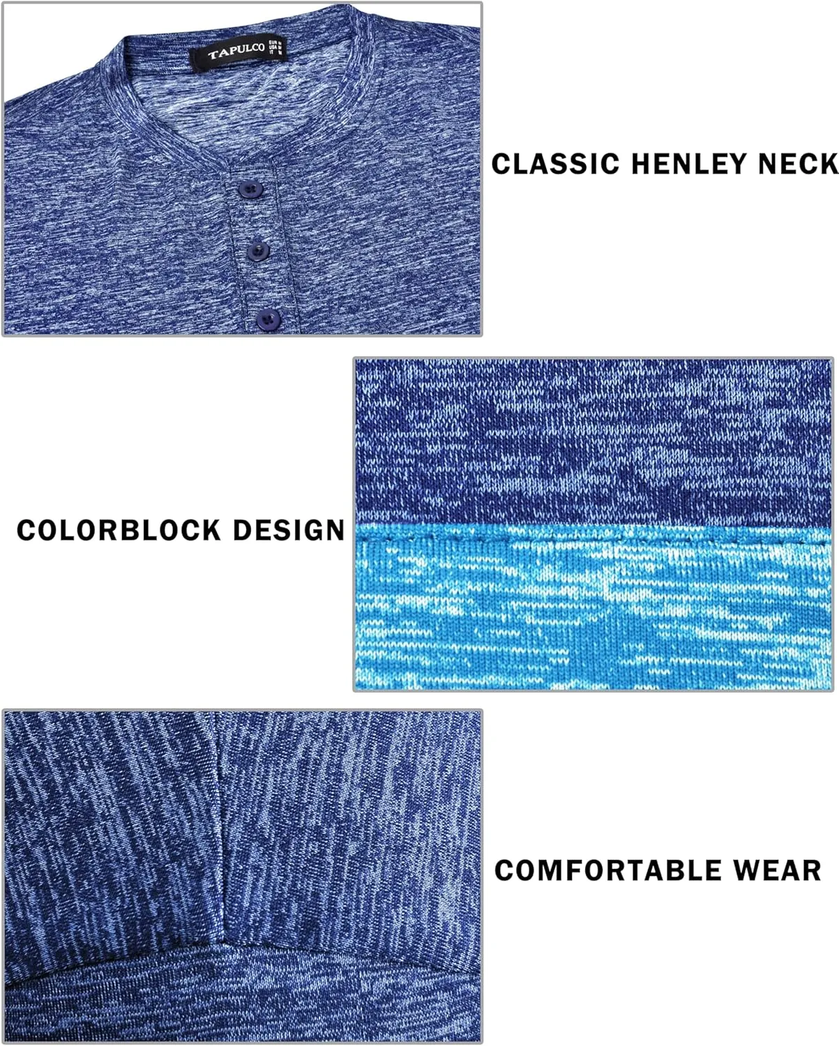 TAPULCO Collarless Golf Shirts for Men Quick Dry Color Block Breathable Soft Athletic Casual Daily T-Shirts