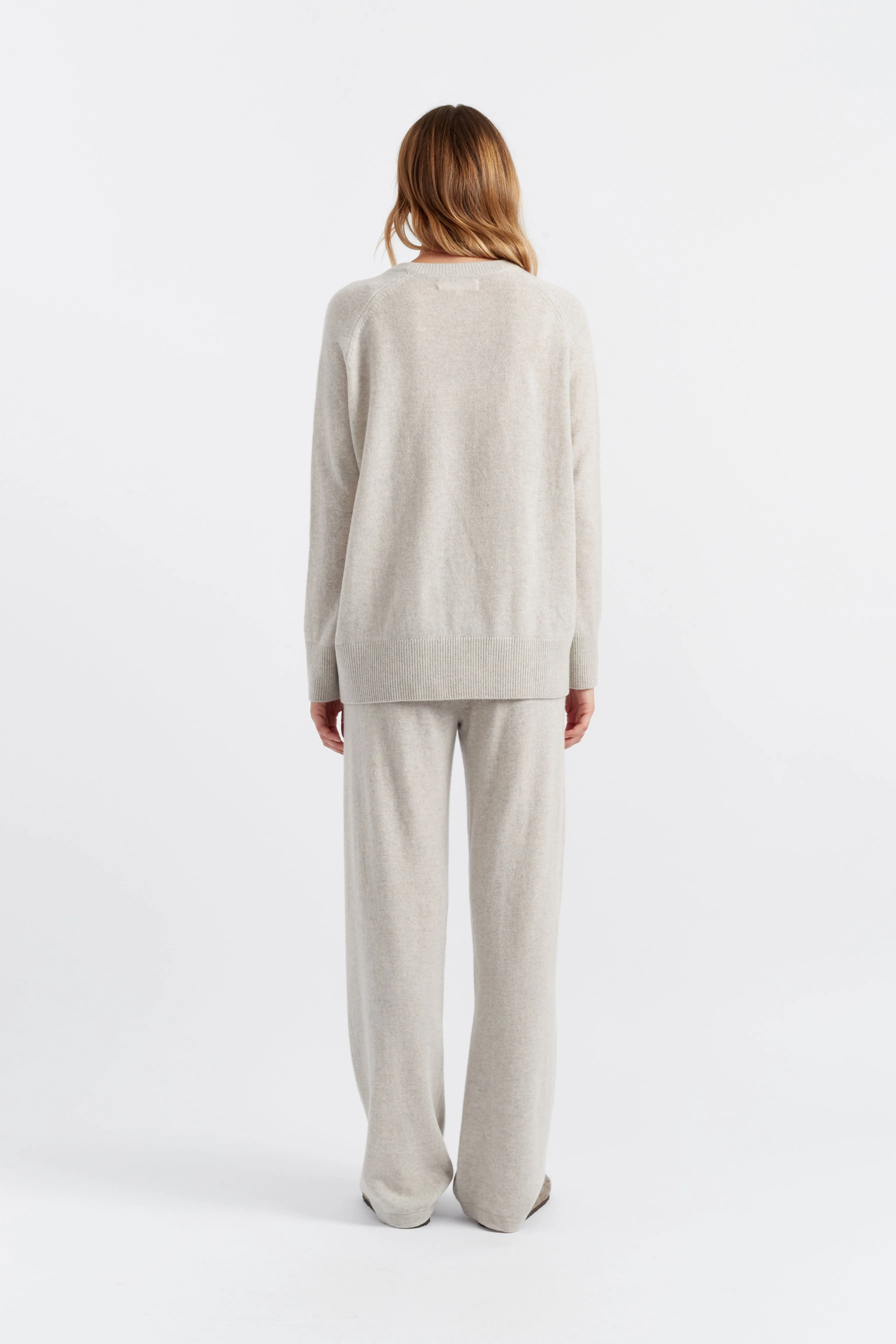 Taupe Cashmere Wide-Leg Track Pants