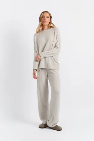 Taupe Cashmere Wide-Leg Track Pants
