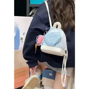 TAVIMART  -  Korean Vintage Contrast Color Canvas Backpack Sweet Niche Girl Mini Backpack Fashion All Match Y2k Aesthetic Street Handbag