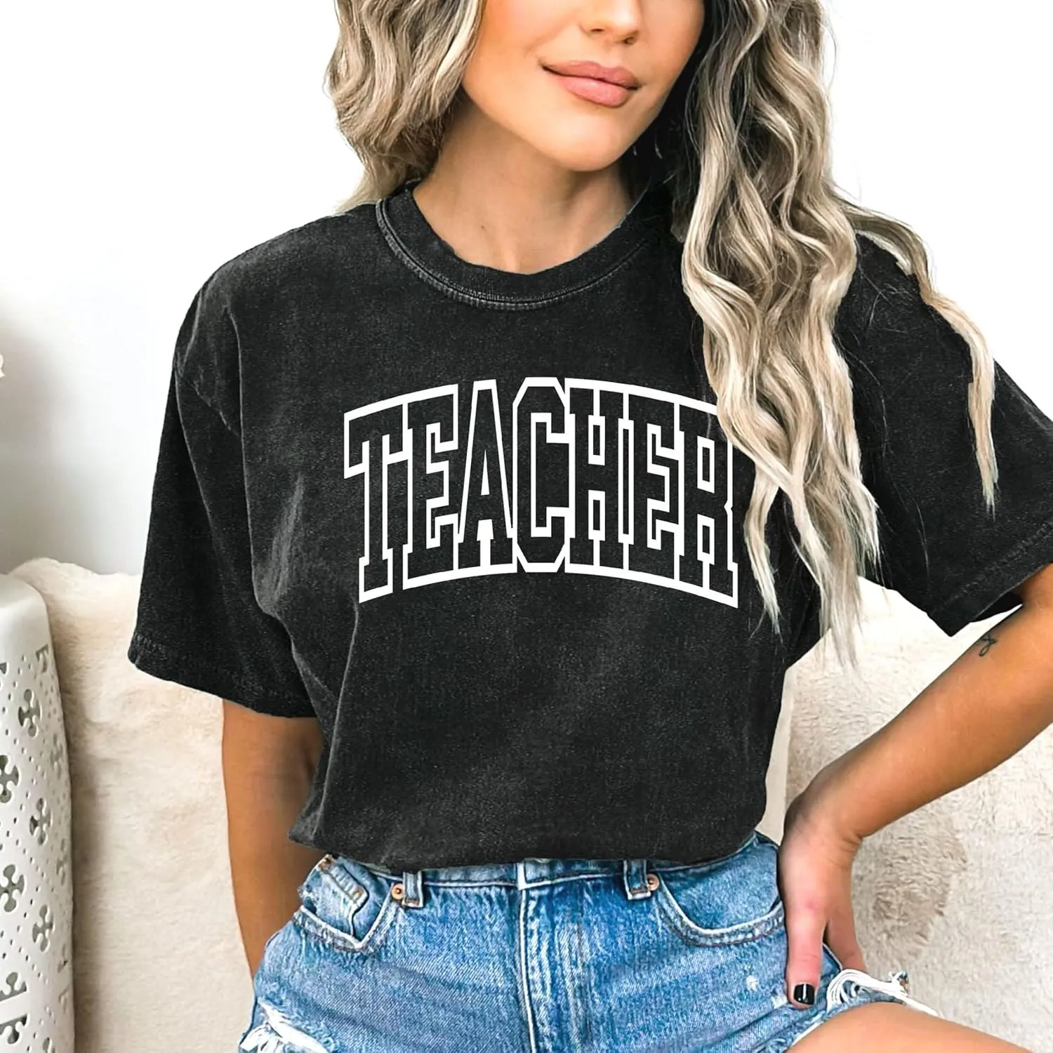Teacher Shirts for Women Oversized Tshirts Teacher Appreciation Gifts Shirt Letter Printed Short Sleeve Tee Shirts