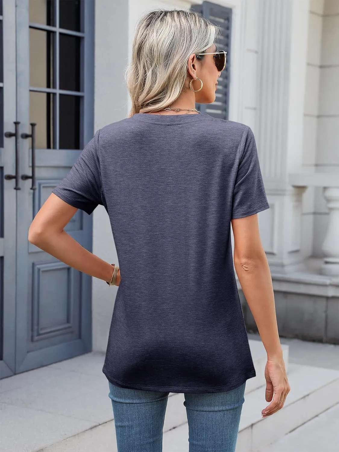 TICTICMIMI Women's V Neck Short Sleeve Tops Button Down Casual T Shirts Basic Dressy Tees