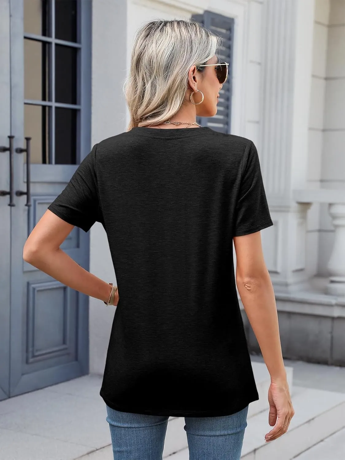 TICTICMIMI Women's V Neck Short Sleeve Tops Button Down Casual T Shirts Basic Dressy Tees