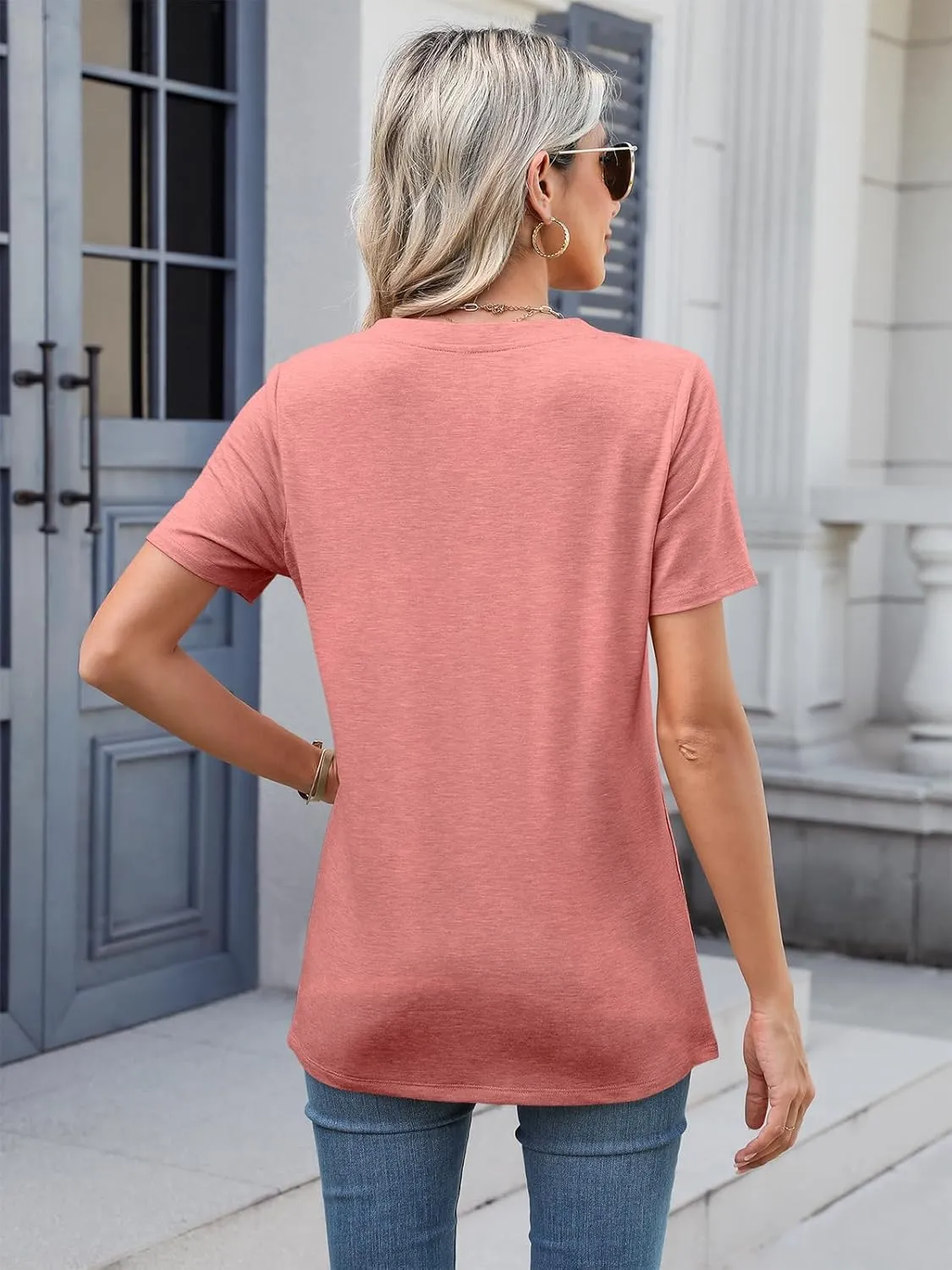TICTICMIMI Women's V Neck Short Sleeve Tops Button Down Casual T Shirts Basic Dressy Tees