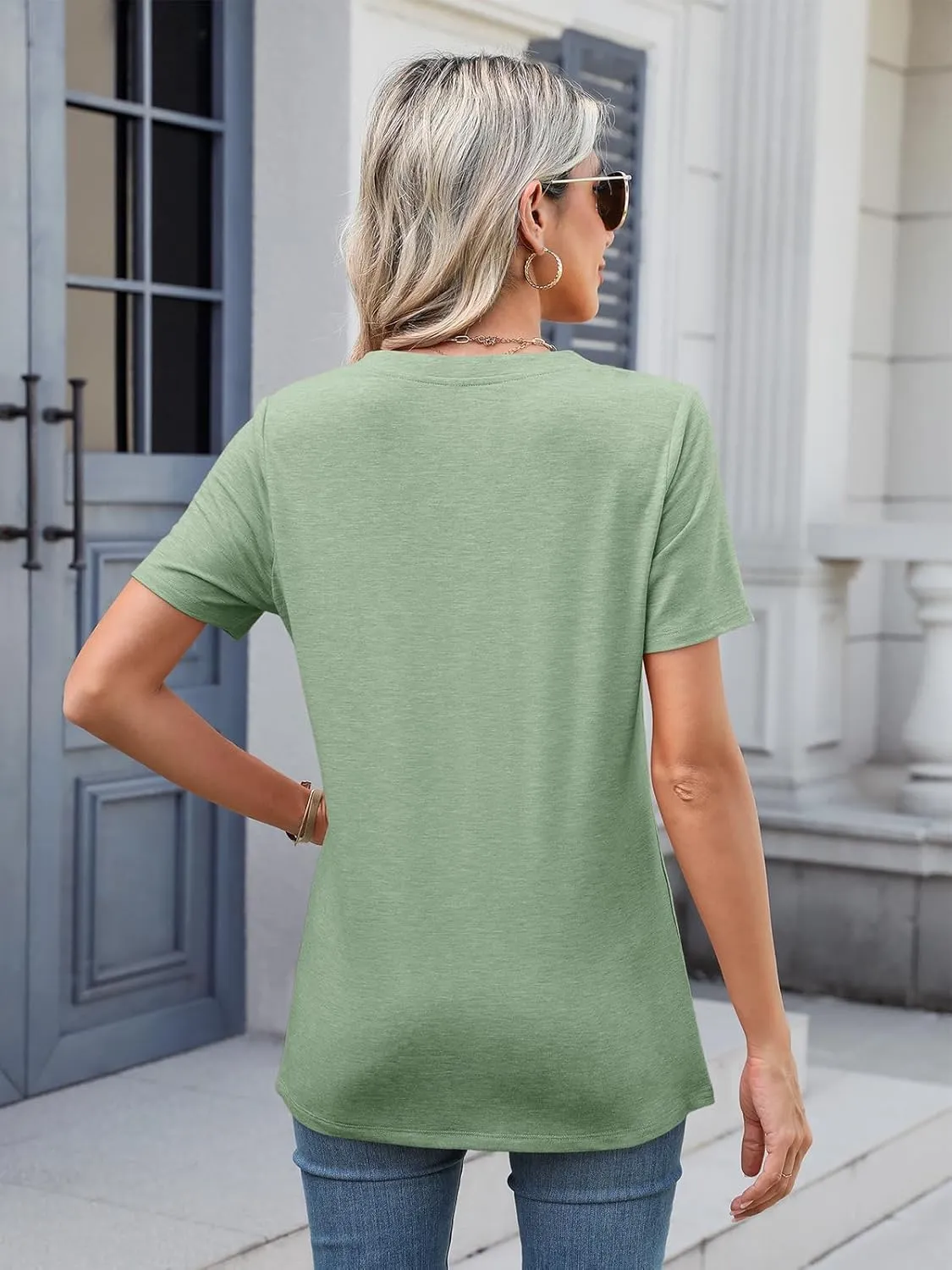 TICTICMIMI Women's V Neck Short Sleeve Tops Button Down Casual T Shirts Basic Dressy Tees