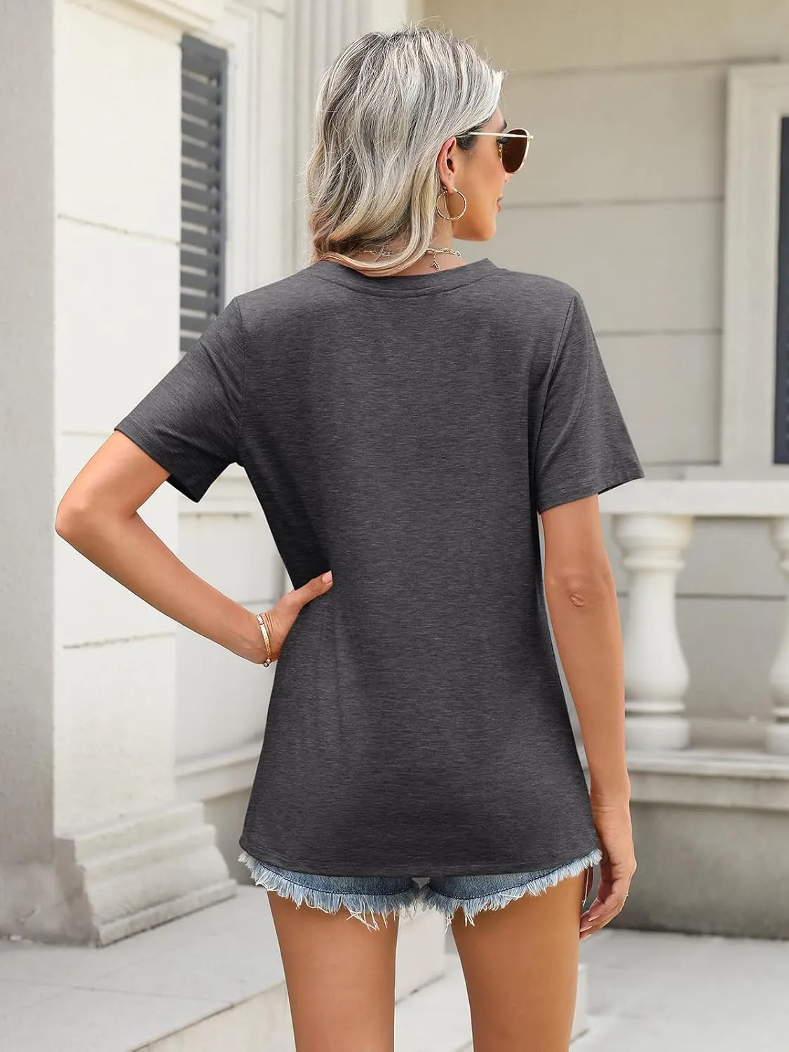 TICTICMIMI Women's V Neck Short Sleeve Tops Summer T Shirts Loose Fit Dressy Tees