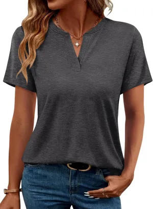 TICTICMIMI Women's V Neck Short Sleeve Tops Summer T Shirts Loose Fit Dressy Tees