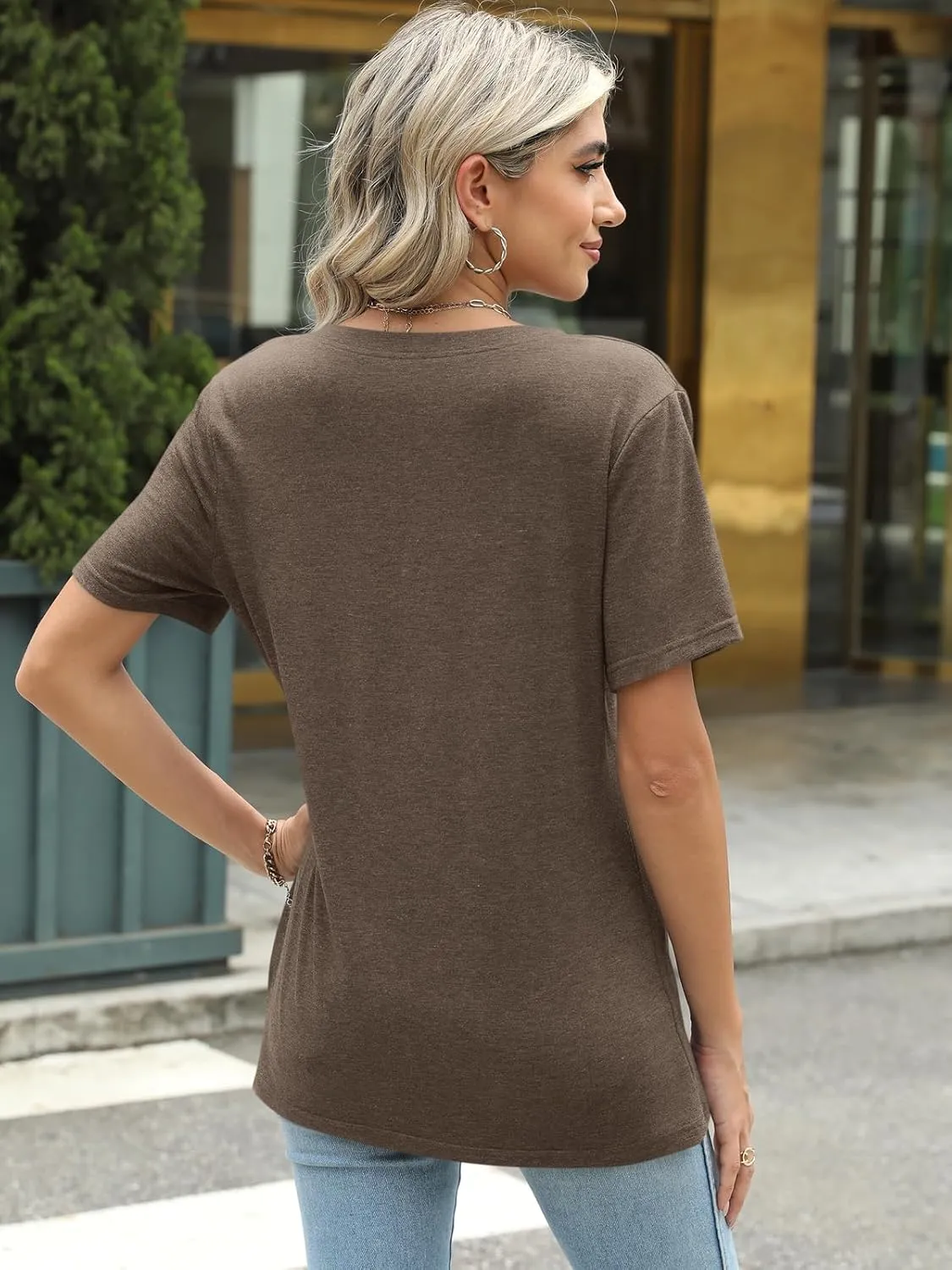 TICTICMIMI Women's V Neck Summer Tops Casual Short Sleeve T Shirts Basic Loose Fit Dressy Tees