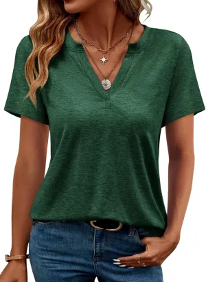 TICTICMIMI Women's V Neck Summer Tops Casual Short Sleeve T Shirts Basic Loose Fit Dressy Tees