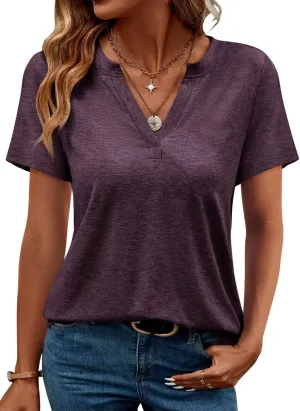 TICTICMIMI Women's V Neck Summer Tops Casual Short Sleeve T Shirts Basic Loose Fit Dressy Tees