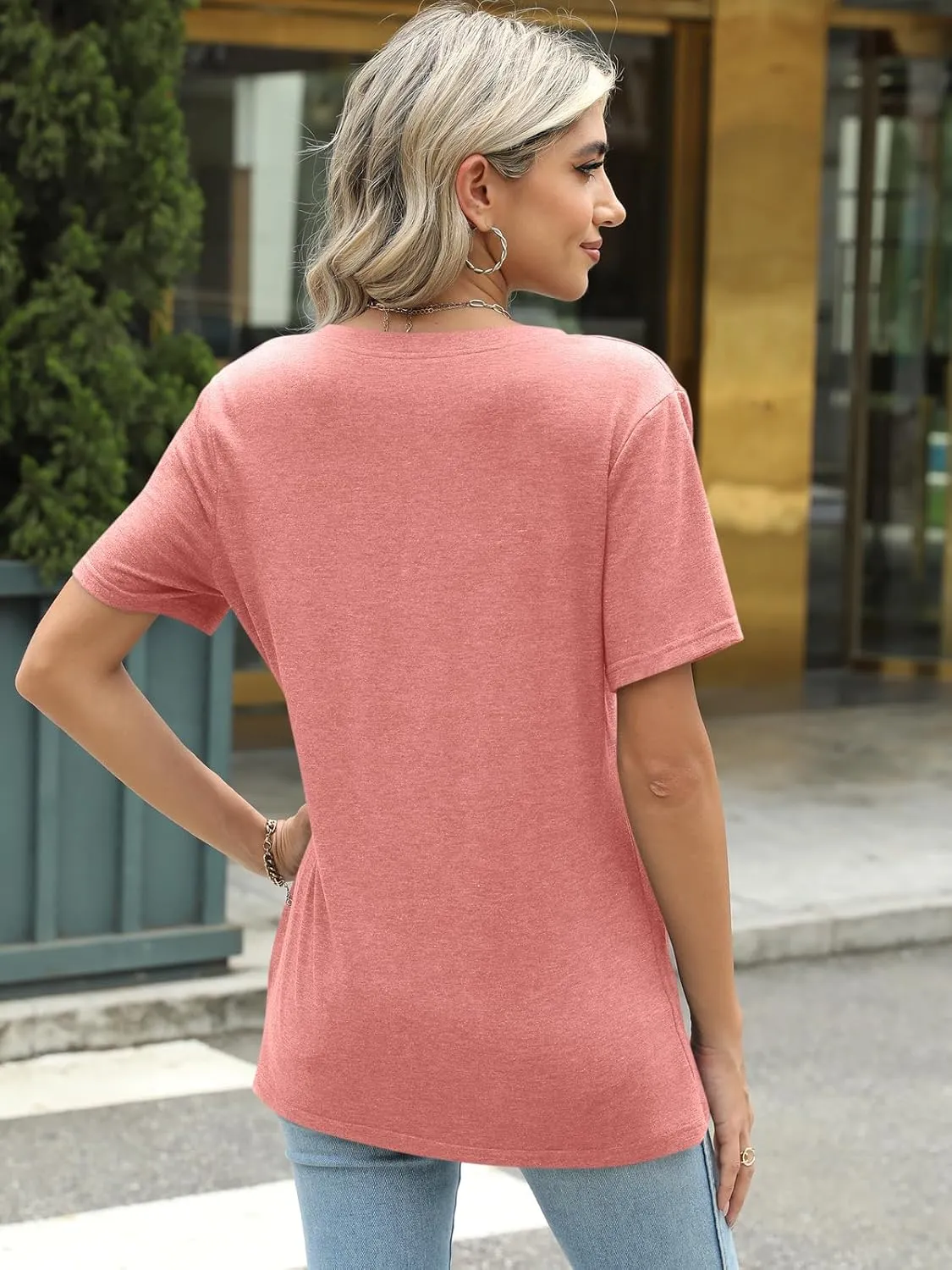 TICTICMIMI Women's V Neck Summer Tops Casual Short Sleeve T Shirts Basic Loose Fit Dressy Tees