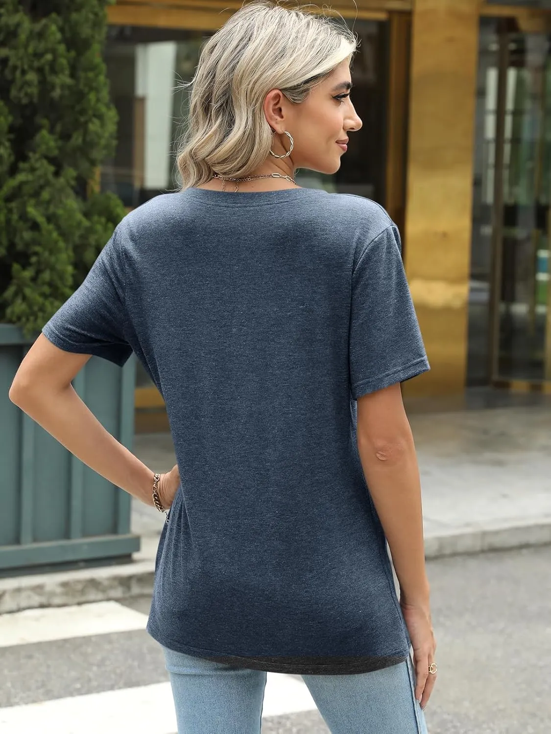 TICTICMIMI Women's V Neck Summer Tops Casual Short Sleeve T Shirts Basic Loose Fit Dressy Tees