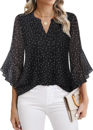 Timeson Women's 3/4 Sleeve Tops Dressy Casual Business Work Blouses Chiffon Office Shirts