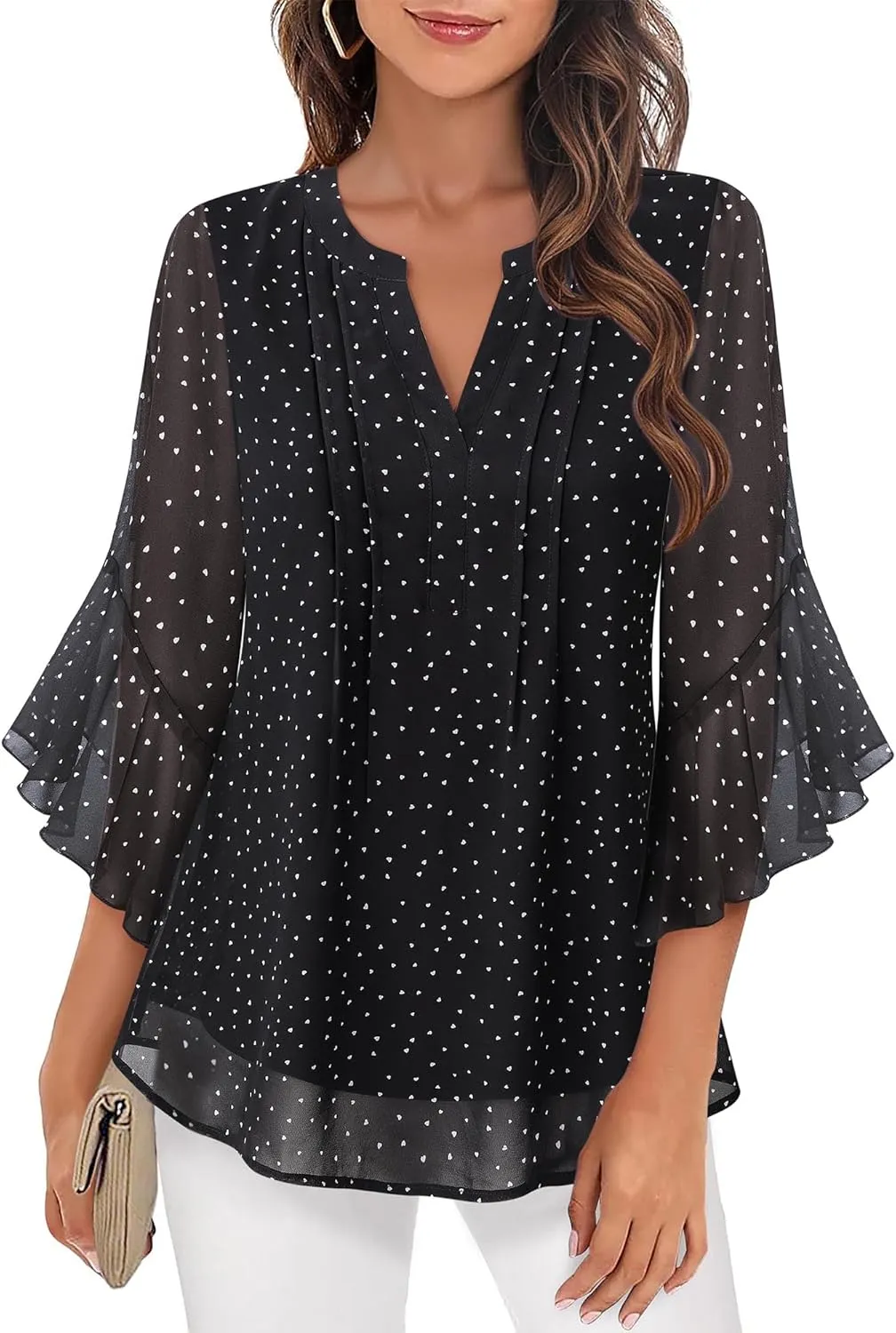 Timeson Women's 3/4 Sleeve Tops Dressy Casual Business Work Blouses Chiffon Office Shirts