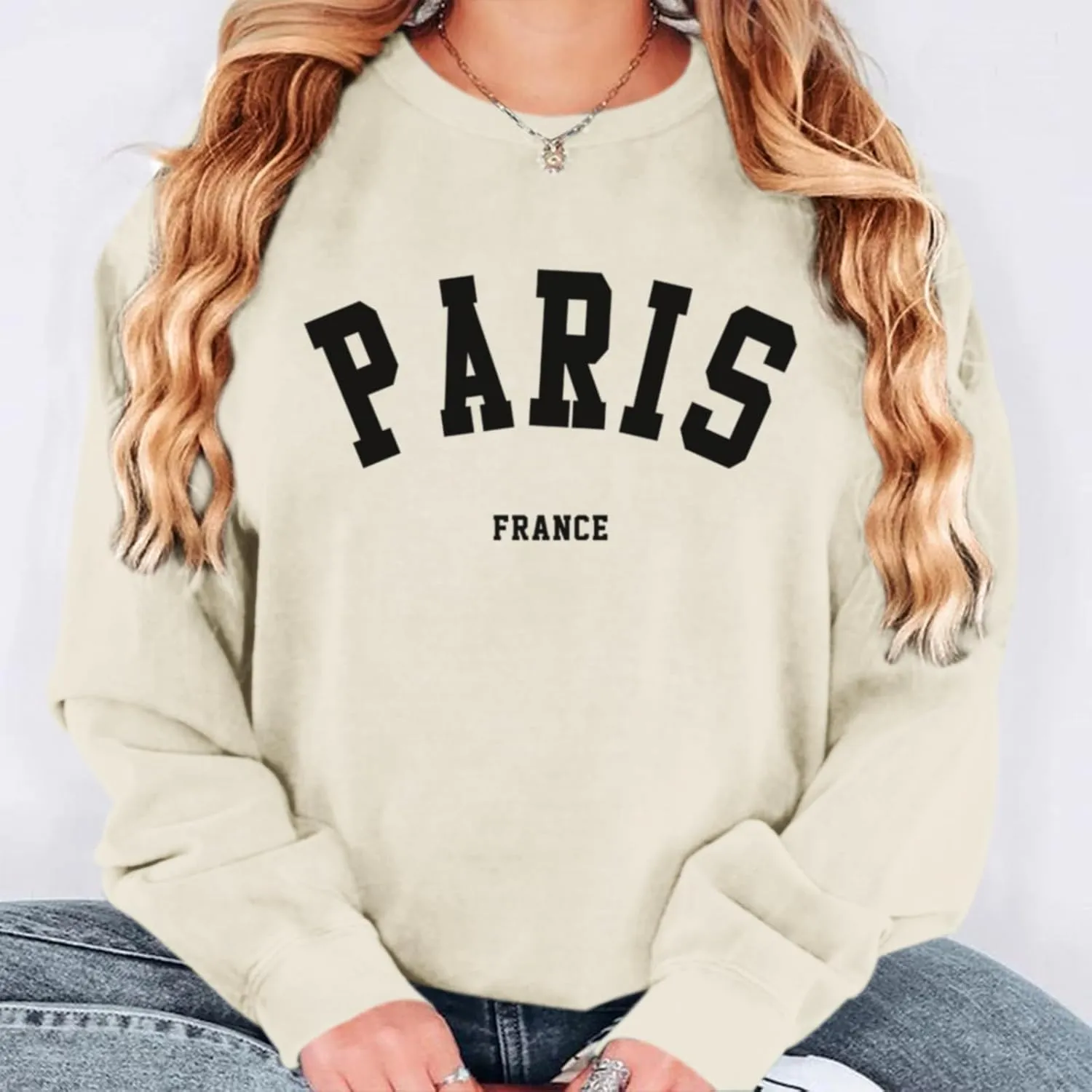 Tuislay Paris College Tshirt for Women Oversized Trendy Comfy Crewneck Shirts Casual Graphic Pullover Tops Unisex