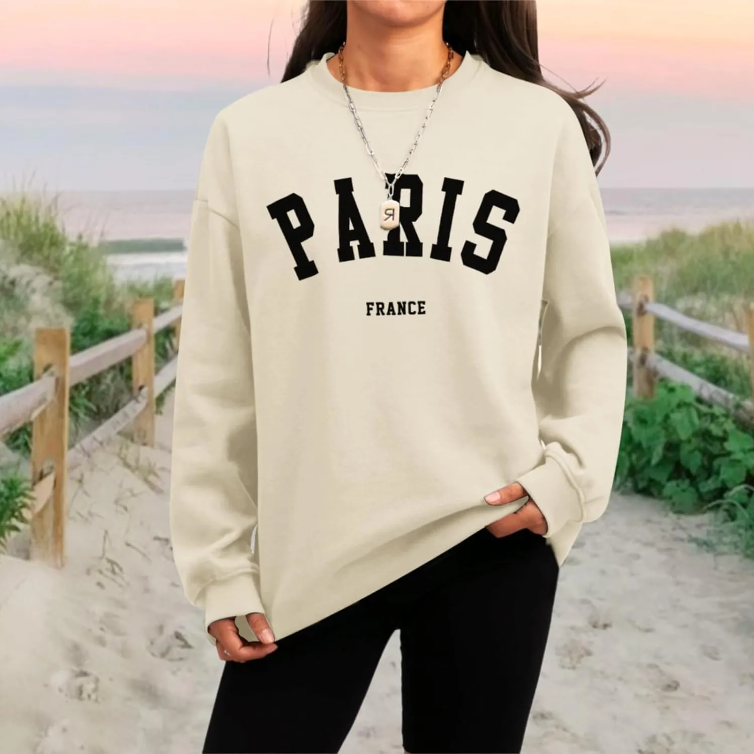 Tuislay Paris College Tshirt for Women Oversized Trendy Comfy Crewneck Shirts Casual Graphic Pullover Tops Unisex
