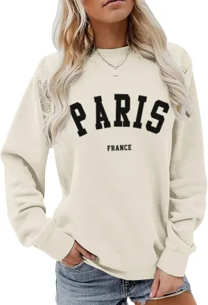Tuislay Paris College Tshirt for Women Oversized Trendy Comfy Crewneck Shirts Casual Graphic Pullover Tops Unisex
