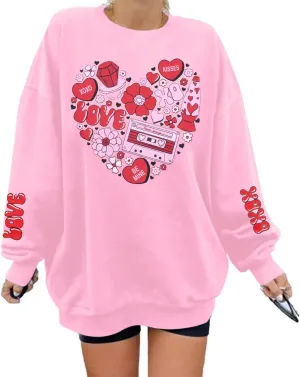 UNIQUEONE Valentines Sweatshirts Valentine Shirts: Womens Love Heart Tees Oversized Xoxo Crewneck Pullover