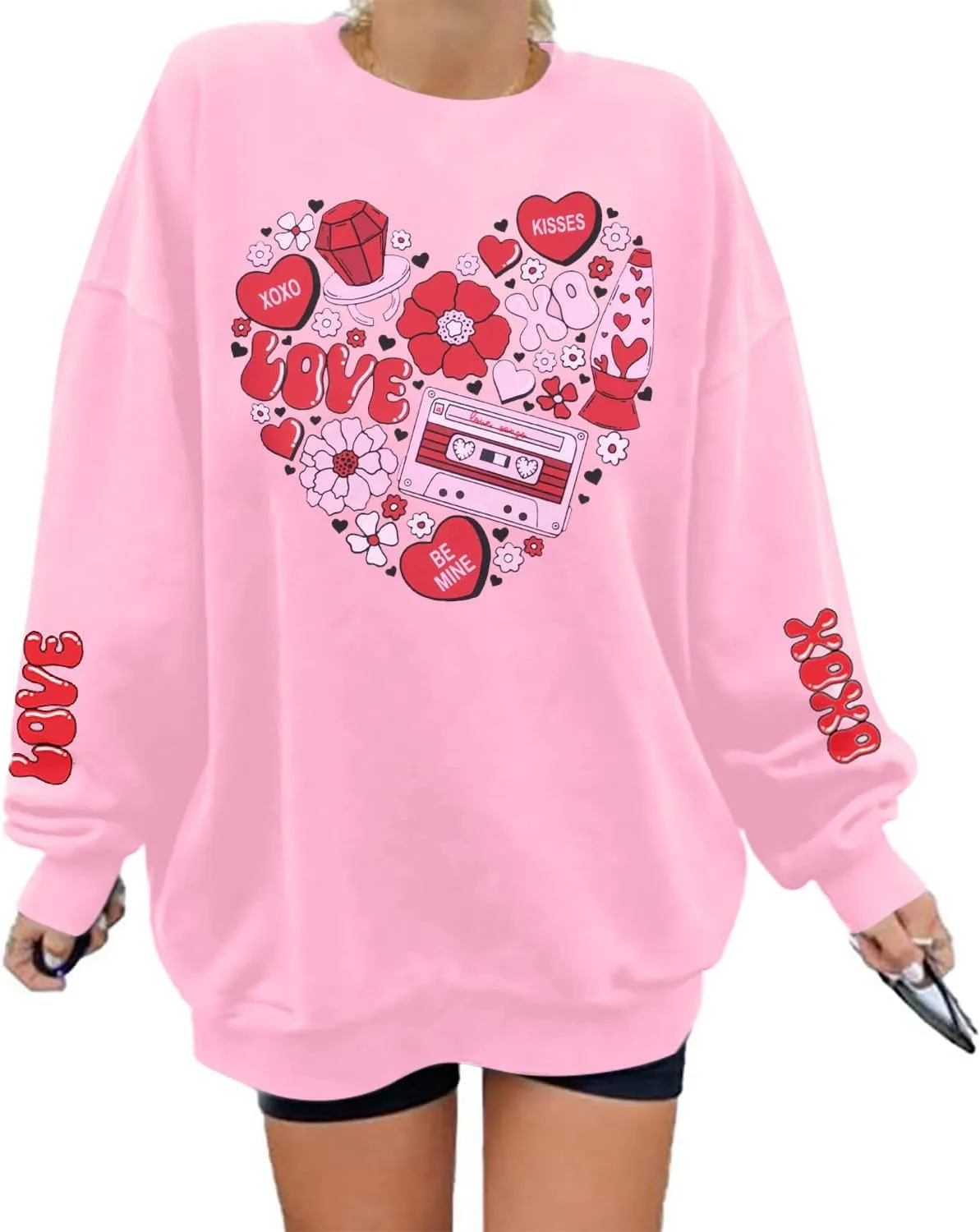 UNIQUEONE Valentines Sweatshirts Valentine Shirts: Womens Love Heart Tees Oversized Xoxo Crewneck Pullover