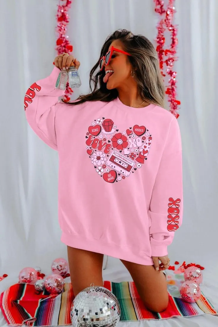 UNIQUEONE Valentines Sweatshirts Valentine Shirts: Womens Love Heart Tees Oversized Xoxo Crewneck Pullover