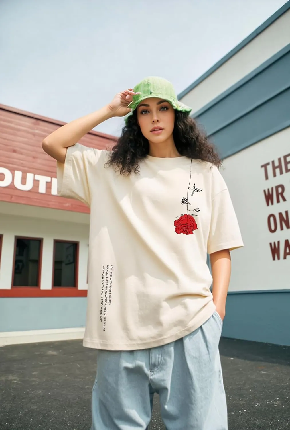 UOUA Women Oversized Graphic T-Shirt Casual Cotton Tees Printed Summer Tops