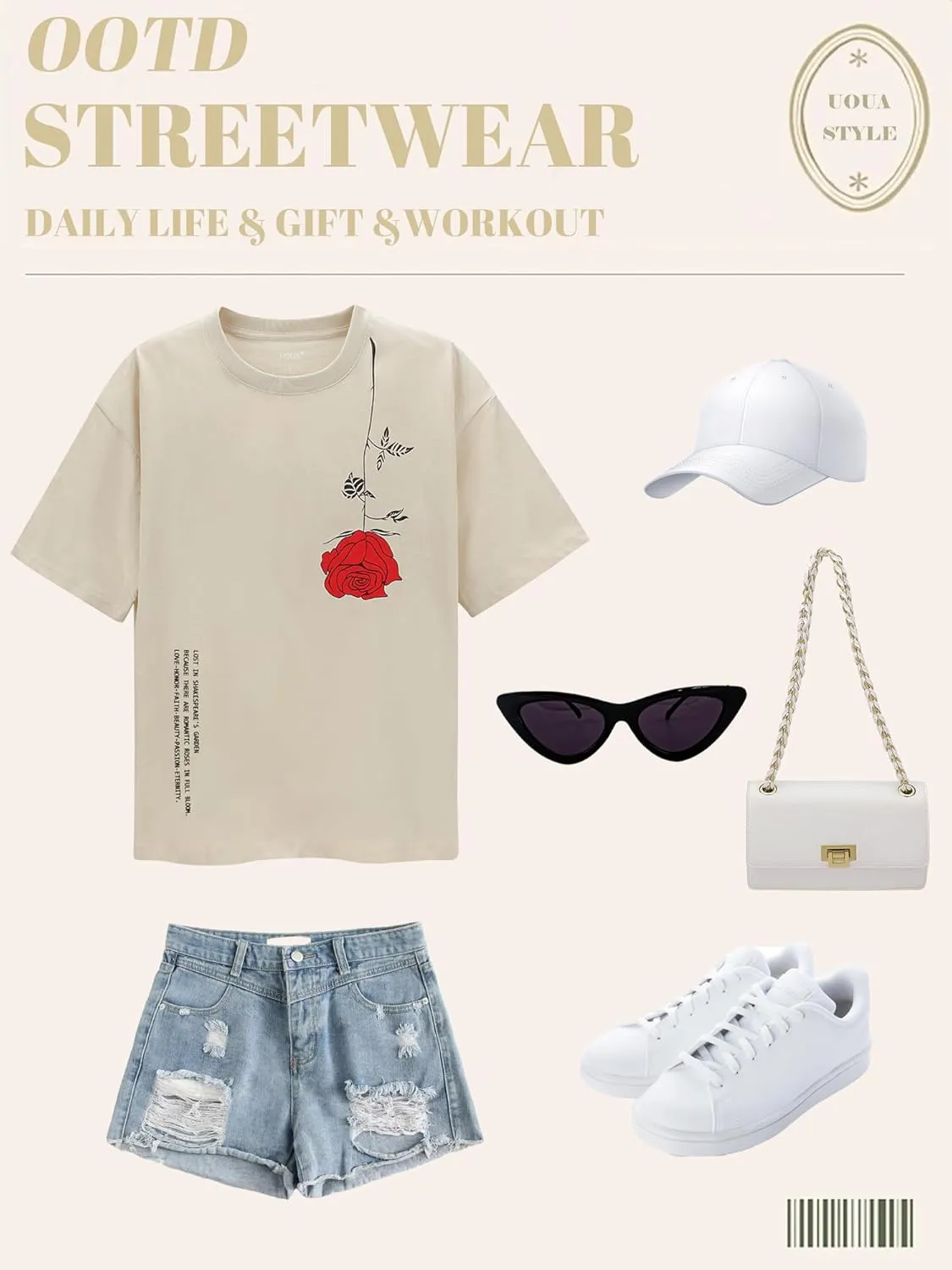 UOUA Women Oversized Graphic T-Shirt Casual Cotton Tees Printed Summer Tops