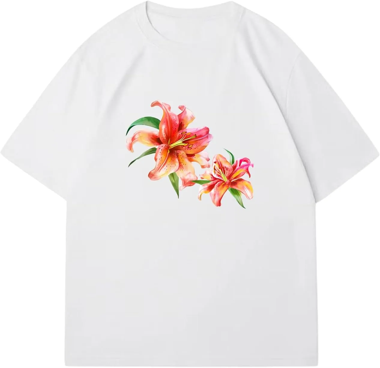 Verdusa Women's Boho Floral Graphic Tees Crew Neck Short Sleeve Summer Oversized Tshirts