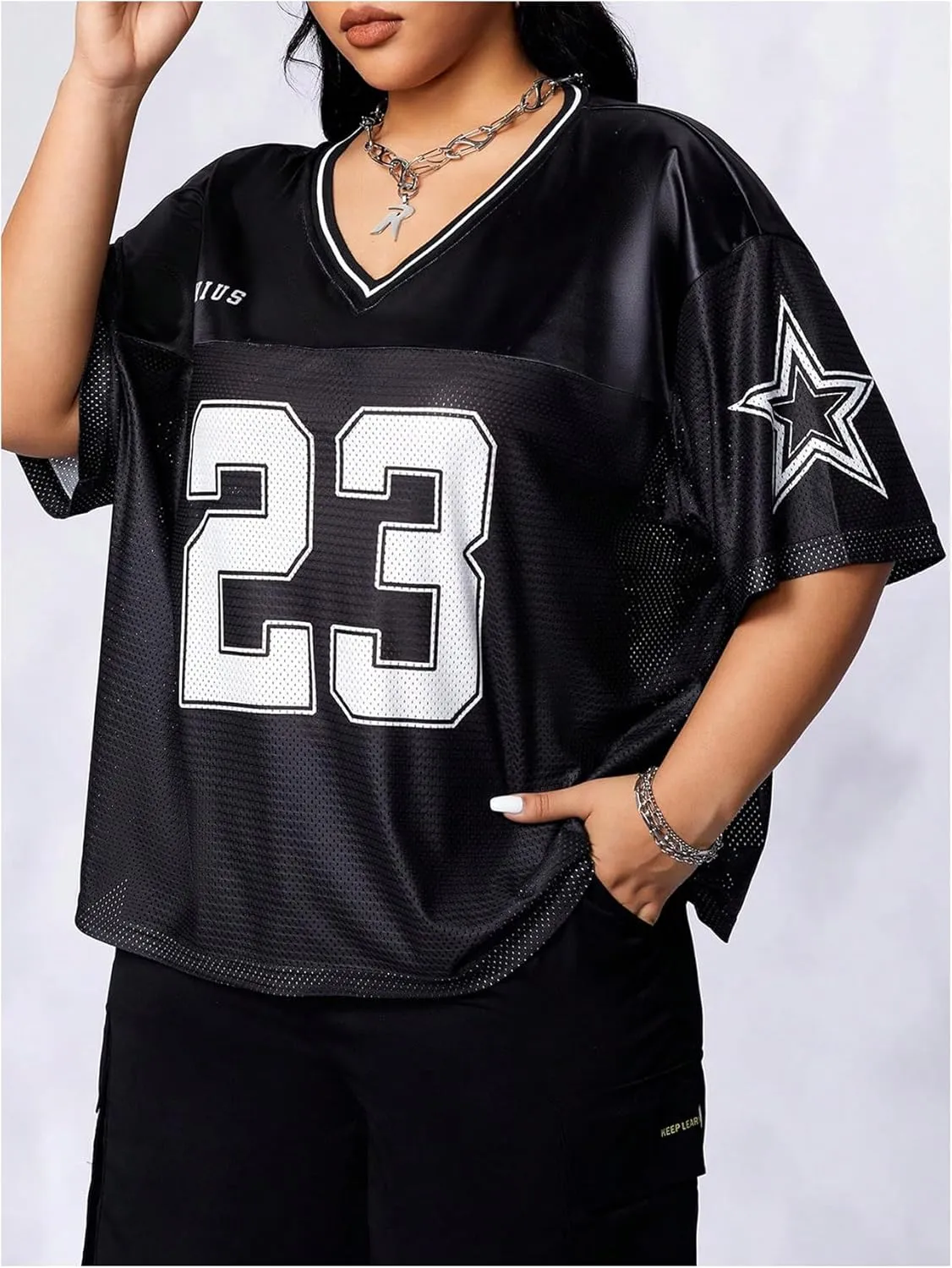 Verdusa Women's Plus Size Jersey Shirts Number Graphic Tees Half Sleeve Oversized Tshirts