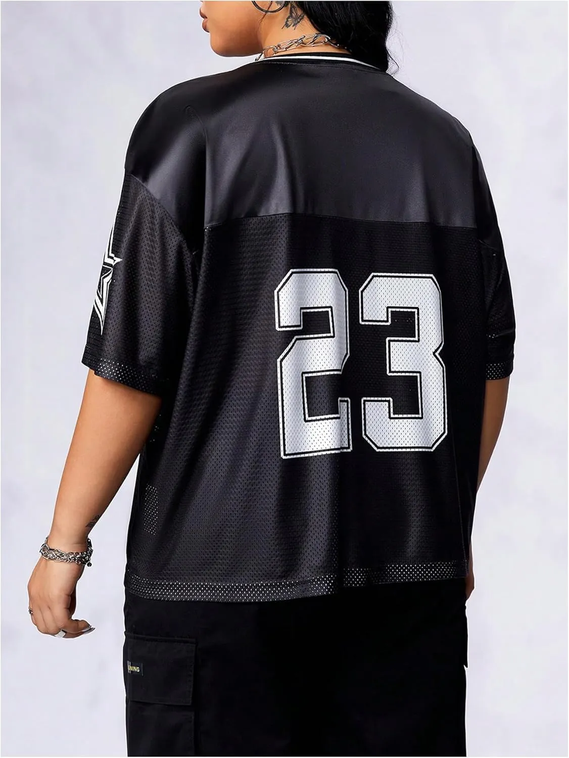 Verdusa Women's Plus Size Jersey Shirts Number Graphic Tees Half Sleeve Oversized Tshirts