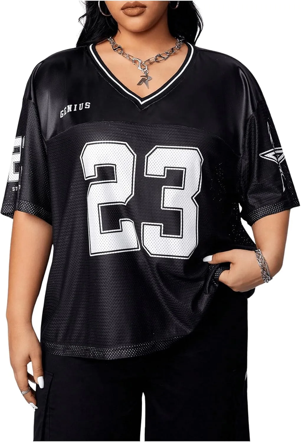 Verdusa Women's Plus Size Jersey Shirts Number Graphic Tees Half Sleeve Oversized Tshirts